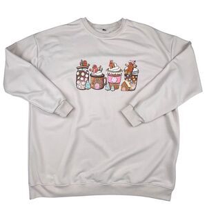 Sweatshirt 2X Gingerbread Sweet Christmas Coffee Holiday Latte Graphic Pullover